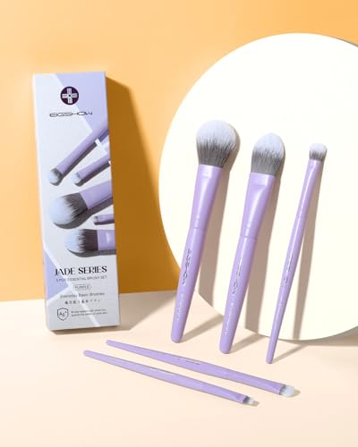 EIGSHOW Makeup Brush Set 5Pcs Basic Makeup Brushes for Powder Foundation Eyeshadow Eyeliner, Synthetic Silver Ion Bristles, Travel-Friendly, Vegan & Cruelty-Free (Matte Purple) - color: Matte Purple