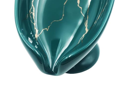 Ceramic Soap Dish, Leaf Shape Self Draining Soap Holder, Sponge Holder, for Shower,Bathroom,Kitchen Sink Organizer (Green) - color: Green