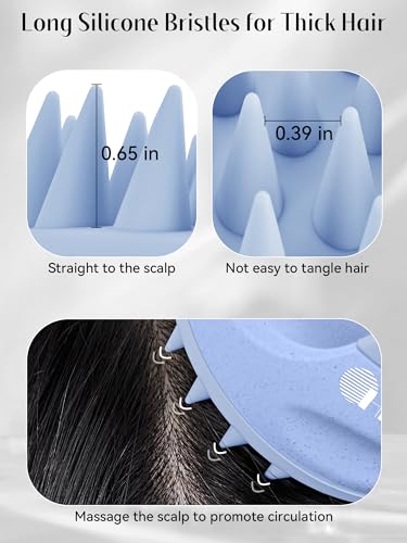 HEETA Silicone Bristles Scalp Scrubber & Massager for Hair Growth, Dandruff Removal & Relaxation - Shampoo Brush with Wet/Dry Hair (Pink & Blue) - color: Blue & Pink