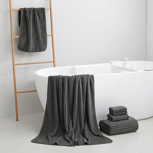 Extra Large Bath Towel Set of 6 (40"x80"),Oversized Bath Sheet Super Soft Highly Absorbent Microfibers Quick Dry Luxury Shower Towel for Bathroom Spa Gym Hotel Yoga (Charcoal Gray, 6Piece) - color: Charcoal Gray, size: 6Piece Towel Set
