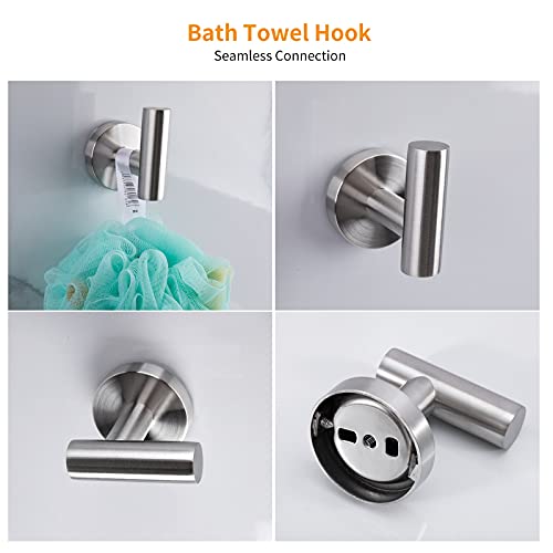 Cilee 10 Piece Brushed Nickel Bathroom Accessories Set, 24inch Brushed Nickel Towel Bar Ring+Toilet Paper Holder+ Robe Towel Hook SUS304 Stainless Steel Bathroon Hardware Set - color: Brushed Nickel, size: 24inch