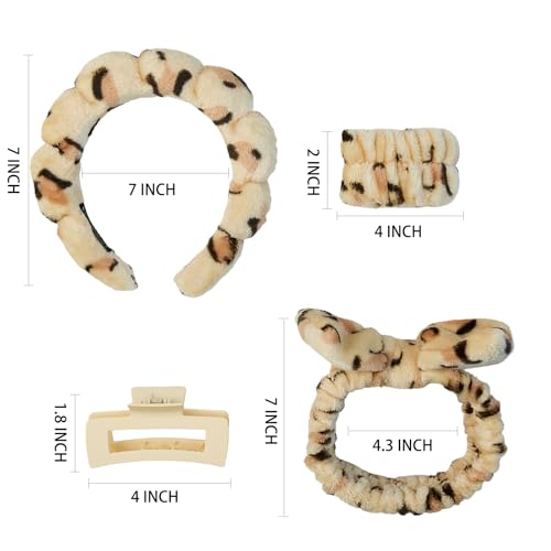 7 Pcs Spa Set, Facial Headband and Wristband Set, Skincare Accessories, College Style Girl Idea Gifts, Hair Accessories for Women and Girls（Leopard） - color: Leopard