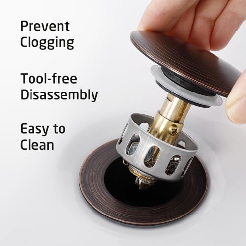 KES Bathroom Sink Drain with Strainer Basket Hair Catcher Anti Clog Pop Up Drain Stopper Vanity Vessel Sink without Overflow, Oil Rubbed Bronze S2013D-ORB - color: Oil Rubbed Bronze, style: for NO overflow sink,1-pack