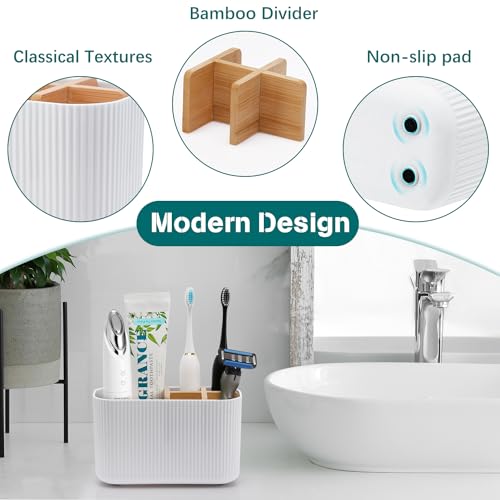 GFWARE White Toothbrush Holder - Bamboo Toothbrush Holders for Bathrooms Electric Toothbrush Holder Organizer Kids Toothbrush Holders for Bathrooms Countertop - color: White