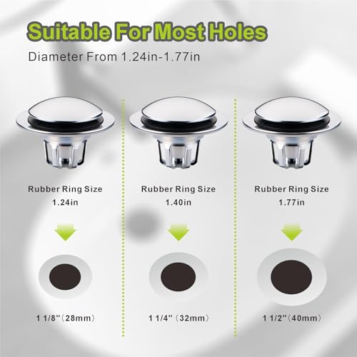 2 Pack Chrome Sink Drain Stopper,Glimflorus Universal 2-in-1 Pop Up Bathroom Sink Stopper with Hair Catcher and Strainer for 1 1/8"-1 1/2" Drain Holes - color: Chrome Plated-2