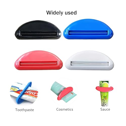 4Pcs Toothpaste Tube Squeezer Quad Pack - Suitable for Travel & Home Use Red+White+Black+Blue