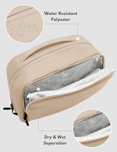 Large Hanging Travel Toiletry Bag for Men Women, Water-resistant Dopp Kit | 6L Large Capacity Wide Open Cosmetic Makeup Bag Bathroom Shower Bags for Toiletries, Grooming, Shaving Organizer Bag - color: Khaki