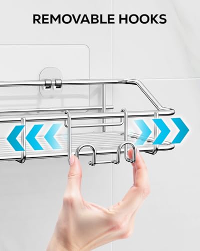 Nieifi Shower Caddy Shelf with Hooks Storage Rack Organizer Adhesive Stainless Steel without Drilling for Bathroom, Lavatory, Washroom, Restroom, Shower, Toilet, Kitchen (Sliver, 4 Pack) - color: A-Silver, size: 4 Pack
