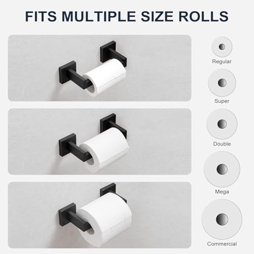 Toilet Paper Holder Wall Mount Matte Black, Stainless Steel Toilet Tissue Roll Holder Bathroom Square Toilet Paper Towel Roll Holder, Double Post Pivoting Tissue Handle - color: Matte Black