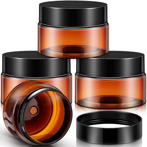 Patelai 4 Pieces Round Wide-mouth Leak Proof Plastic Container Jars with Lids for Travel Storage Makeup Beauty Products Face Creams Oils Salves Ointments DIY Making(1 Ounce,Amber) - color: Amber, size: 1 Ounce