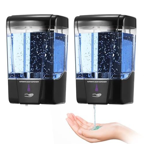 2 Pack Automatic Soap Dispenser Touchless,600 ml / 20 oz Commercial Hand Soap Dispenser,Wall Mount Hand sanitizer Dispenser for Bathroom Offices Home Kitchen Hotel（Black） - color: Black