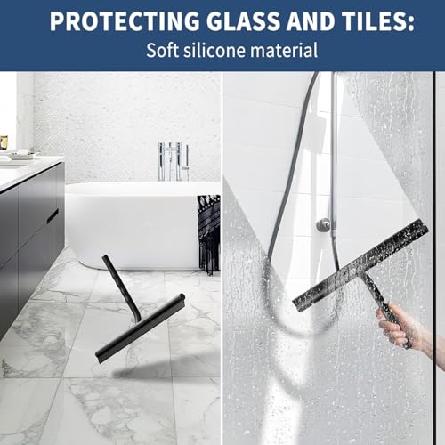 ecooe Silicone Shower Squeegee with Hanger, 13″/33cm Shower Glass Cleaner Wiper, Black Window Squeegee Scraper with Stainless Steel Core for Home Bathroom Kitchen Car Glass Doors - size: 01-Black 13″/33cm