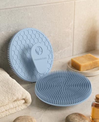 4 Pack Soft Silicone Shower Brush, Body Exfoliating Skin Massage Scrubber | Body Wash Bath Dry Skin Brushing Glove Loofah, Fit for Sensitive and All Kinds of Skin(2Pack Black+Mint+Blue) - color: Black(2p)+blue+mint