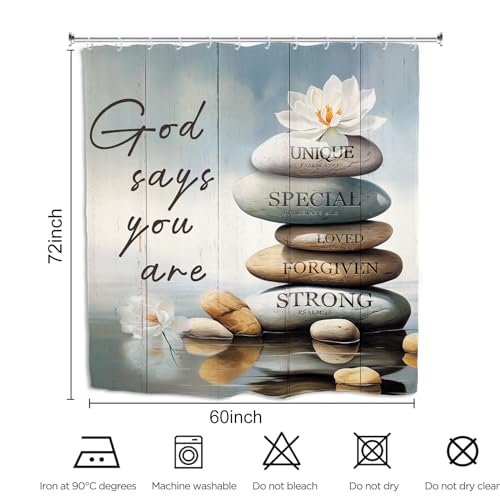 Zen Spa Shower Curtain 60Wx72L Inch Meditation Quotes Motivational Inspirational Positive Bible Christian Bathroom Set Accessories Decor with 12 Pack Hooks - color: Zen Spa, size: 60"W x 72"L (Pack of 1)