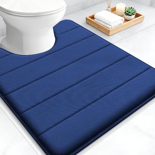 OLANLY Memory Foam Toilet Rugs U Shaped 24x20, Super Soft Absorbent Contour Bath Rugs, Quick Dry Machine Washable Toilet Mat, Bathmat Carpet, Bathroom Home Decor Accessories, Twilight Sapphire - color: Twilight Sapphire, size: 24" X 20" Contour Rug