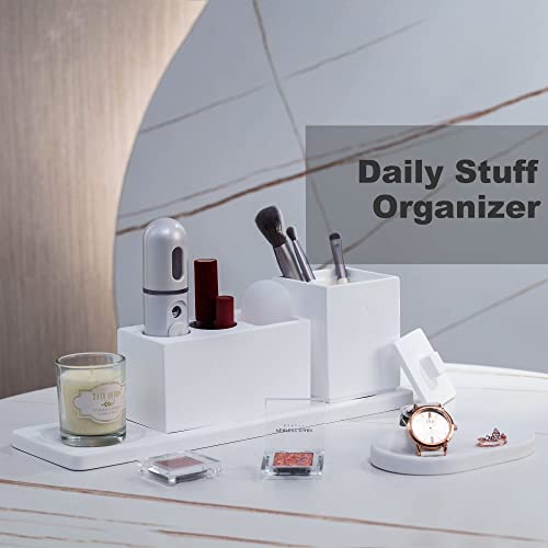Ceramic Toothbrush Holders for Bathrooms, White Bathroom Accessories Diatomite, Electric Toothbrush Holder Countertop with Toothbrush Holders, Soap Dish Set
