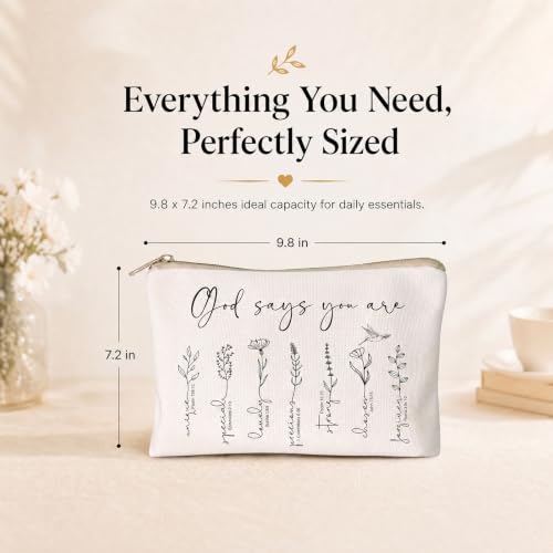 God Says You Are Makeup Bag, Christian Bible Verse Cosmetic Pouch for Women, Inspirational Floral Toiletry Bag, Positive Affirmation Gift for Her, Travel Makeup Case (God says you are...) - color: God says you are...
