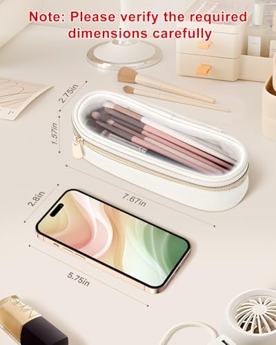 Soimeat Clear Travel Makeup Brush Holder, Leather Makeup Brush Toiletry Bag, Portable Cosmetic Brush Case, Transparent Waterproof Makeup Brush Storage Bag, White - color: White, size: Small