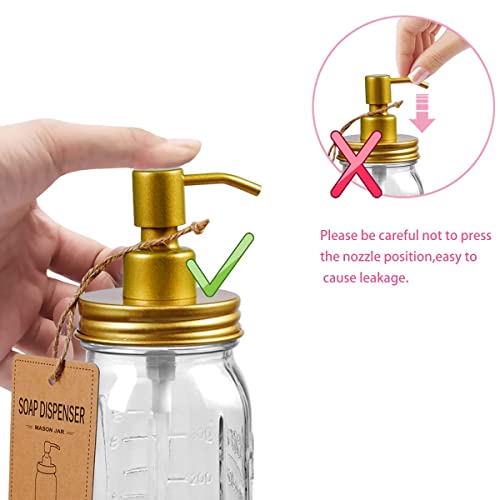 Amolliar Mason Jar Bathroom Accessories Set(4 Pcs) -Lotion Soap Dispenser & 2 Cotton Swab Holder & Toothbrush Holder-Rustic Farmhouse Decor, Countertop Vanity Organize, Bathroom Home Decor (Gold) - size: Gold, style: Standard-mouth