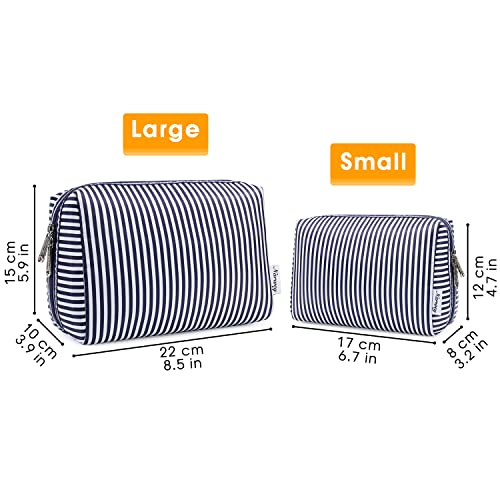 Narwey Cute Makeup Bag Travel Cosmetic Bag Organizer Toiletry Bag Make Up Bags with Compartments for Women Girls (Large, Blue Stripe) - color: Blue Stripe, style: Large