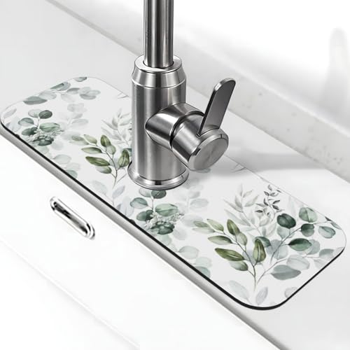 Leaf Green Floral Branch 15" X 5.5" Kitchen Sink Splash Guard Faucet Faucet Guard Draining Mat Sink Splash Guard Faucet Kitchen Bathroom - color: Leaf Green Floral Branch