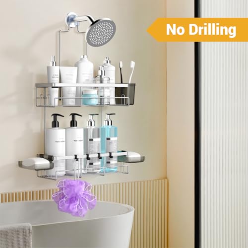 AKTECKE Shower Caddy Hanging Bathroom Organizer: Rustproof Shower Shelf for Inside Shower - No Drilling Shower Racks Over Showerhead - Bath Shelves Rack for Shampoo Soap Chrome - color: Chrome