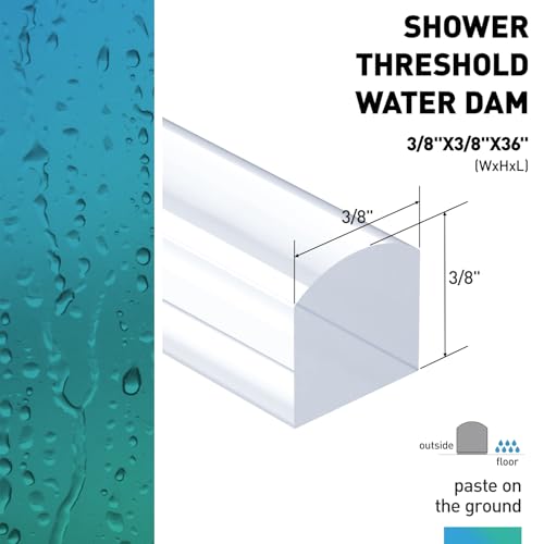 Shower Dam, 2 PCS 3/8" X 3/8" (WxH) Shower Threshold Water Dam,36In Clear Acrylic Shower Bottom Seal Stop Shower Leaks and Create a Water Barrier - size: 3/8" X 3/8"(WxH)
