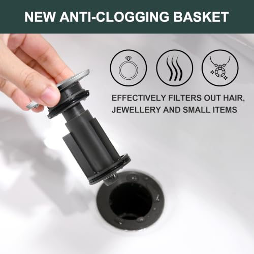 KENES Bathroom Sink Drain Stopper Pop up Sink Drain with Overflow, Brushed Nickel Lavatory Bathroom Vanity Sink Drain Assembly, Built-in Anti-Clogging Strainer - color: Brushed Nickel, size: Big Pop up Cap (With Overflow)
