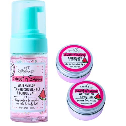 Bella & Bear Sweet 'n' Sassy Mini Spa Gift Set for Women & Teen Girls – Bath & Body Travel Gift Set with Shower Gel, Body Scrub, Lip Scrub & Lip Butter