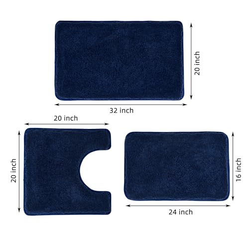 3 Pieces Luxury Bathroom Rug Set with U-Shaped Toilet Rug, Non-Slip Rubber Bottom, Thick Microfiber Fluffy Plush, Water absorption, Quick Dry, Ultra Soft, Bath Mats for Bathroom, Tub(Navy Blue) - color: Navy Blue