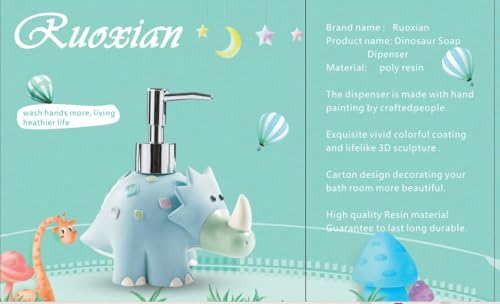 Wendin Cartoon Series Bath Accessory Set, Soap Dispenser Pump, Toothbrush Holder, Tumbler, Soap Dish Resin Art Color Decoration (Dinosaur Soap Pump) - color: Dinosaur Soap Pump