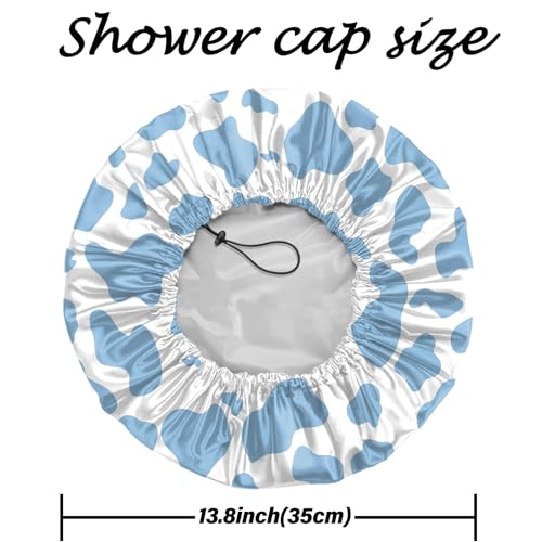 2 PCS Shower Cap Reusable Waterproof Adjustable Double Layer Elastic Dry Hair Bathing Caps Aesthetic Cute for Women Girls-Dinosaur Blue - color: H-14-Dinosaur Blue