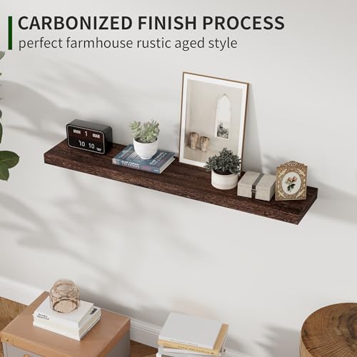 Marsmiles Wood Floating Shelves for Wall Set of 2, 36 Inch Wide Rustic Wooden Floating Shelves, Invisible Wall Mounted Display for Living Room Bedroom Kitchen Bathroom Office, Rustic Brown - color: Rustic Brown, size: 36Inch, Set of 2, (1-2/5"H)