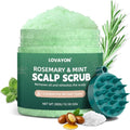 Rosemary Scalp Scrub & Exfoliator for Fuller Hair - Sea Salt & BHA Scalp Treatment with Silicone Massager Brush - Deep Cleanser for Oily Roots, 10.58oz