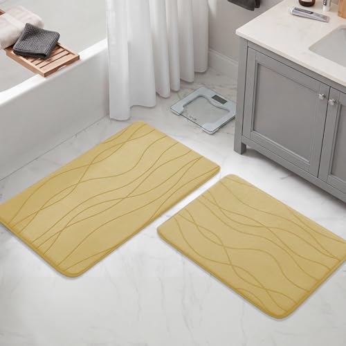 YIHOUSE Bathroom Rugs Set 2 Piece, Memory Foam Bath Mat Beige | 17x24& 20x32, Ultra Soft, Absorbent, Non-Slip, Machine Washable, for Bathroom, Sink and Toilet - color: Beige, size: 2'8" x 1'8" (Rectangular)