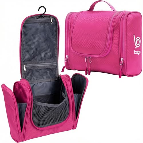 Bago Travel Toiletry Bag for Women and Men X-Large Waterproof Hanging Large Toiletry Bag for Bathroom and Travel Bag for Toiletries Organizer -Travel Makeup Bag (Pink) - color: Pink, size: X-Large