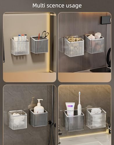 Wall Mounted Toothbrush Holder Adhesive Hanging Wall Organizer Cup Holder for Tooth Brush,Electric Toothbrush,Toothpaste,Razor,Makeup Brush,Cosmetic,Hair Brush,Pen,Set of 2 - color: Silver Grey