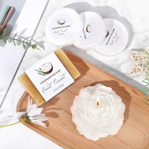 Spa Gift Baskets for Women, Sweet Coconut Birthday Gifts Baskets for Women, Spa Kit Gift Box, Bath and Body Relaxing Gifts Set for Mother Wife Sister Friends with Glass Cup Salt Scrub Shower Steamers - color: 9Pcs Sweet Coconut