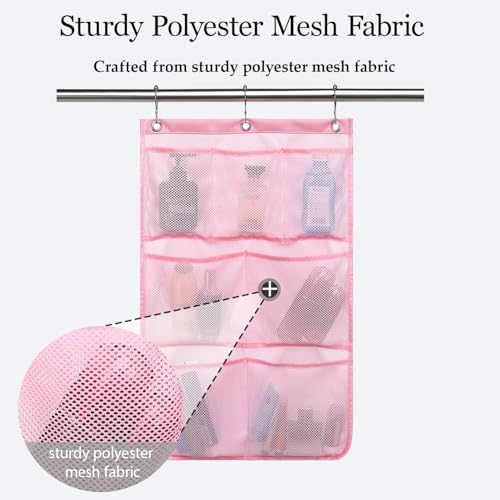 GYEUKHAM Mesh Shower Caddy Hanging Organizer with 7 Pockets and Hooks, Portable Quick Dry Bathroom Storage for College Dorm, Cruise, RV, Gym, Travel Toiletry Bag, Pink, 1 Pack - color: Regular-Pink-1 Pack
