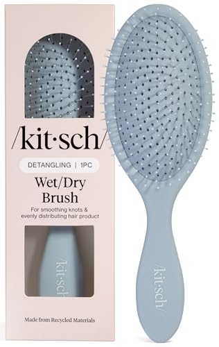 Kitsch Wet/Dry Hair Brush Detangler – Flexi Hair Brush for Women, Men & Kids | Detangling Brush for Curly Hair, Bounce Curl Defining Brush for Wet or Dry Strands - Haze Blue - color: Haze Blue