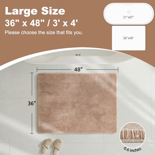 TYUU Large Bathroom Rugs, Ultra Soft Super Absorbent Bath Rugs Non Slip Washable Quick Dry Bath Mat with Rubber Backing for Bathroom Floor, Shower, or Sink, Beige 3' x 4' - color: Beige, size: 3' x 4'