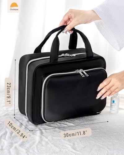 Travel Hanging Toiletry Bag for Women - Waterproof Cosmetic Organizer with Clear Window, Lightweight Bathroom Bags for Essentials, Makeup, Shampoo, Toiletries Black,Large - color: Black, size: L (11.8x9x4inch)