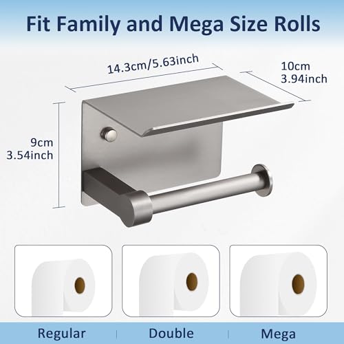 BGL Wall Mounted Toilet Paper Holder with Shelf, Brushed Nickel Bathroom Tissue Holder – Rust-Resistant Toilet Roll Holder for Bathroom Storage - color: Brushed Nickel