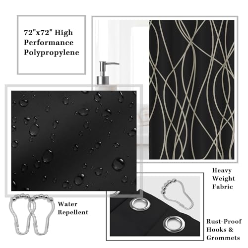Britimes Bathroom Accessories Set, 19PC Black Shower Curtain Set with Trash Can, Soap Dispenser, Toilet Brush Holder, Toothbrush Holder and Toothbrush Cup for Bathroom Decor - color: Black2