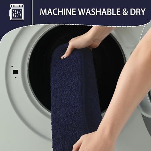 HOMORE Bathroom Rug Set 2 Piece,Soft Absorbent Bath Mats Set,Machine Washable Navy Blue Bath Rug Sets for Bathroom Non Slip,(21"x34"+21"x21") Plush Shaggy U Shape Contour Toilet - color: Navy Blue