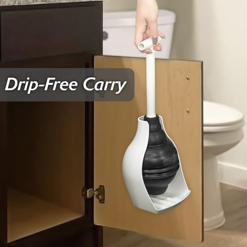 Korky BeehiveMAX Hideaway - Heavy Duty Toilet Plunger with Holder - Drip Free Carry - Seals All Bowl Shapes – Powerful Clog Removal, 97-5 - color: White