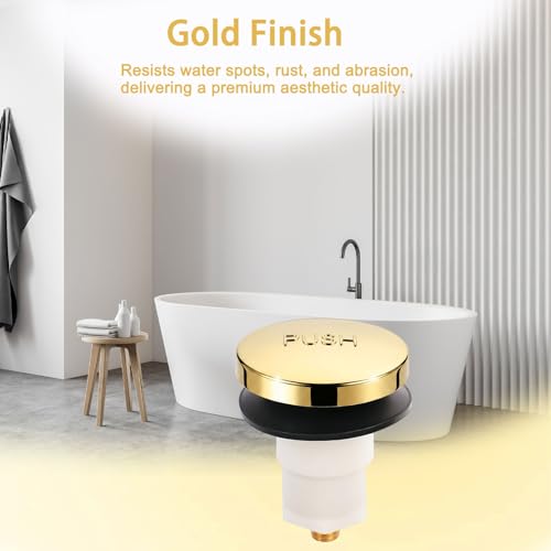 Universal Toe Touch Bathtub Drain Stopper - 3/8'' & 5/16'' Thread Studs with Star-Shaped Lock Washer, Gold(1 Pack) - color: Glod