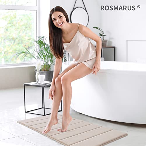 ROSMARUS Memory Foam Shower Mat, 20' x 32', Thick Non Slip Bath Rugs with PVC Backing, Ultra Soft for Floor & Tub, Ltbrown - color: Ltbrown, size: 20" x 32" (Rectangular)