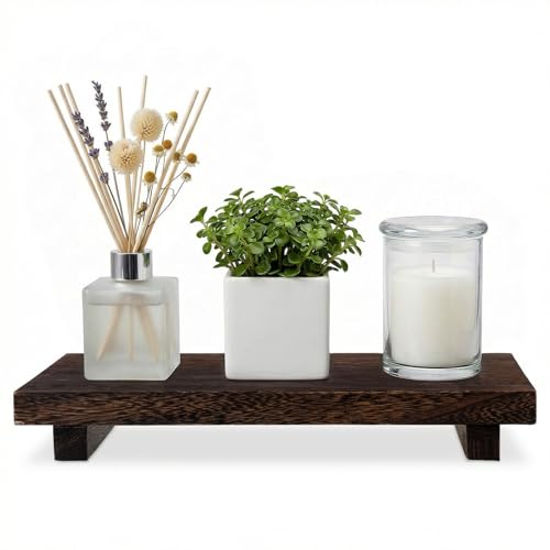 Wood Riser Tray Soap, Wood Pedestal Stand, Wooden Riser Kitchen Soap Dish Holder Rectangle Wooden Display Tray Decorative Rustic Bathroom Dishes Plant for Vanity, Counter, Sink (12 x 7 Inch,Brown)