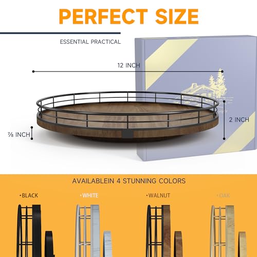 Farmhouse Oak 12" Lazy Susan Turntable Organizer for Cabinet, Round Wooden Lazy Susan Organization and Storage for Dining Table, Pantry, Kitchen, Countertop, Cupboard,Home Decor, Walnut Wood - color: Walnut, size: 12 inches